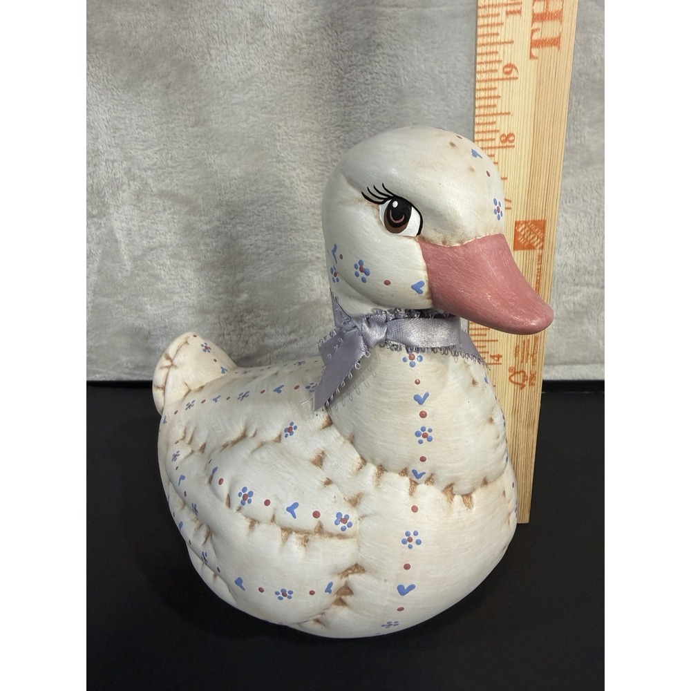 Vtg Ribbon Duck Lg 1982 Kimple Ceramic Garndmacore Cottagecore Quilted Folk Art - Picture 2 of 9